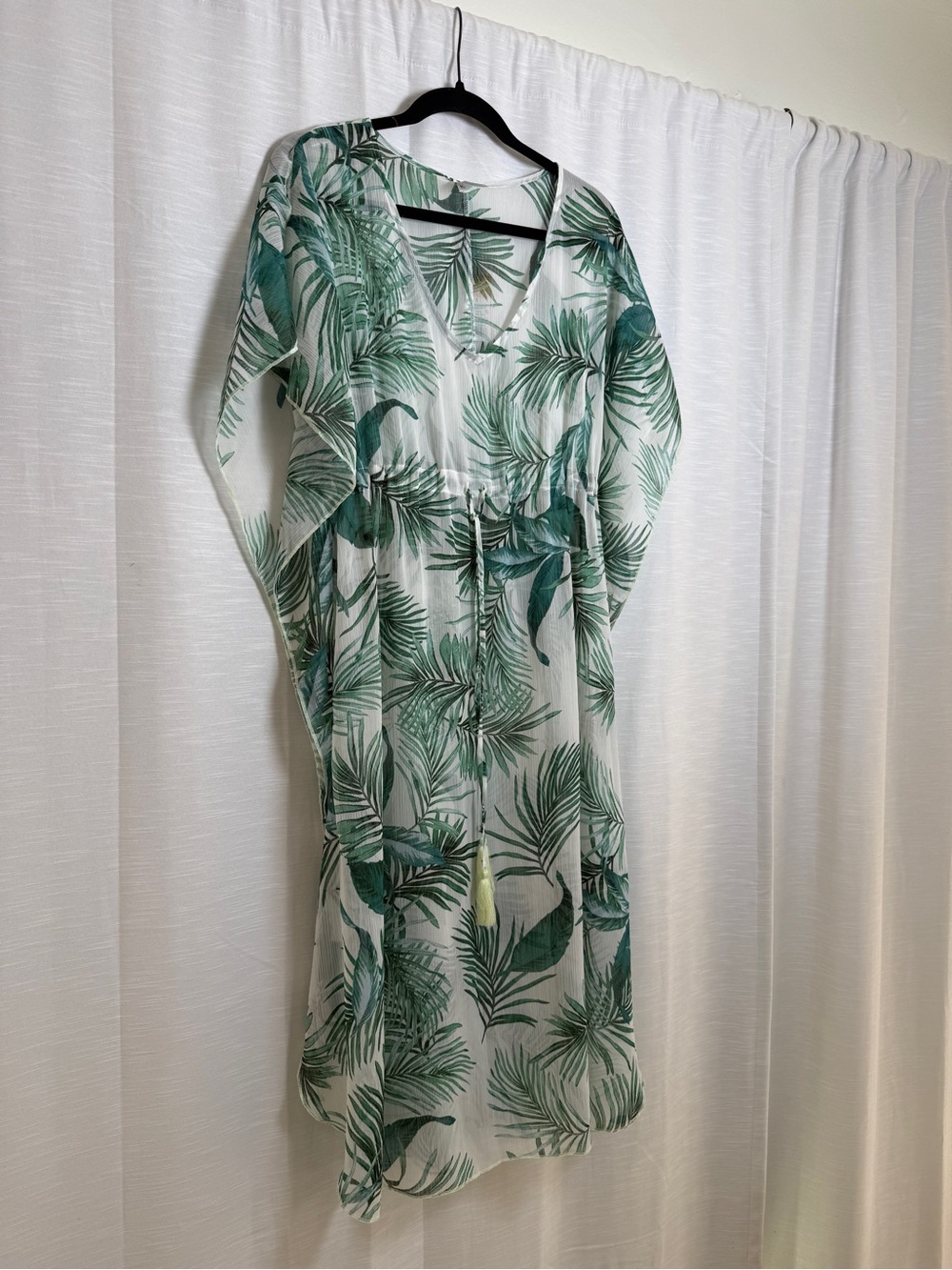 Kona Sol White Green Tropical Palm Print Maxi Cover Up Dress | Size S NWT - Picture 5 of 15